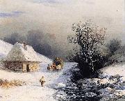 Ivan Aivazovsky Little Russian Ox Cart in Winter oil painting on canvas